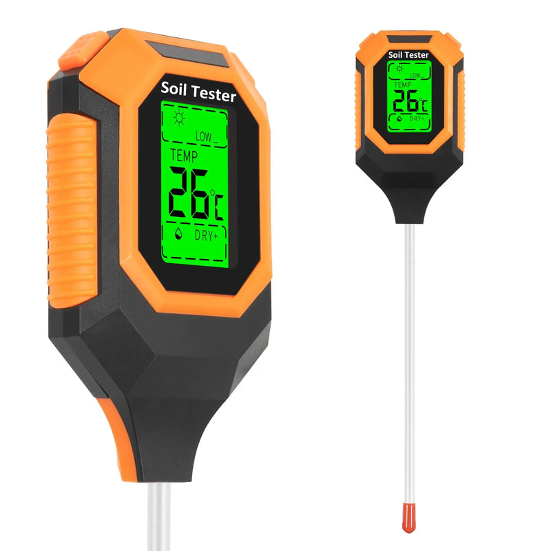 Medidor Digital de Solo 4 em 1 – pH, Umidade, Temperatura e Luz para Jardinagem Profissional