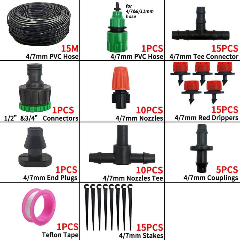 Kit de Irrigação Automática por Gotejamento com Mangueira Ajustável