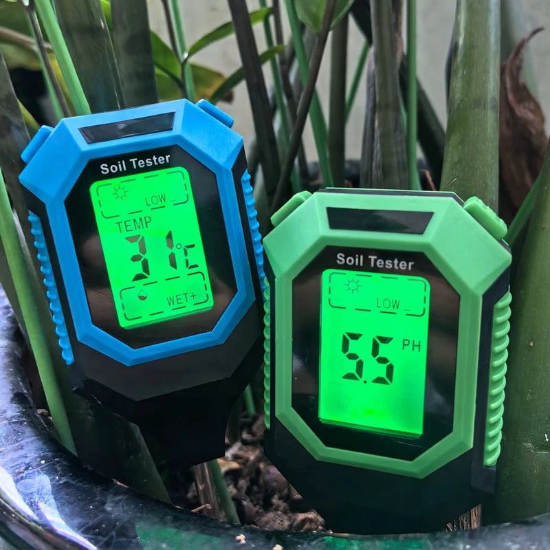 Medidor Digital de Solo 4 em 1 – pH, Umidade, Temperatura e Luz para Jardinagem Profissional